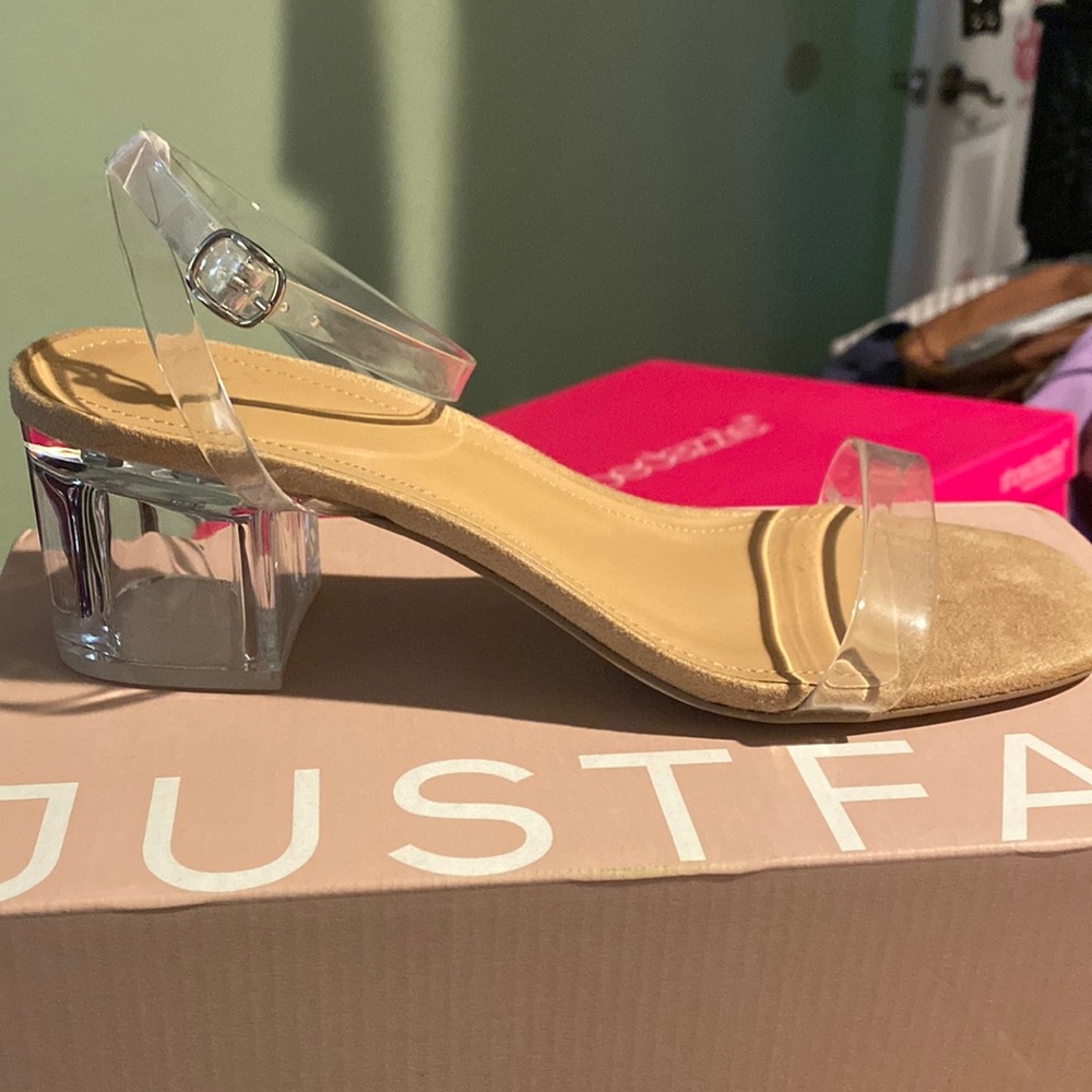Brand new JustFab clear heeled sandals